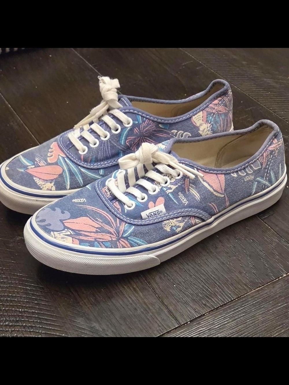 Vans Floral Low-Top Sneakers in Blue with Pink Accents